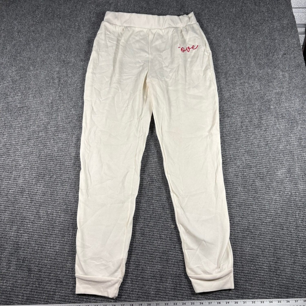 Bobbie Brooks Sweatpants Womens Medium Cream Excellent Love Embroidered Joggers